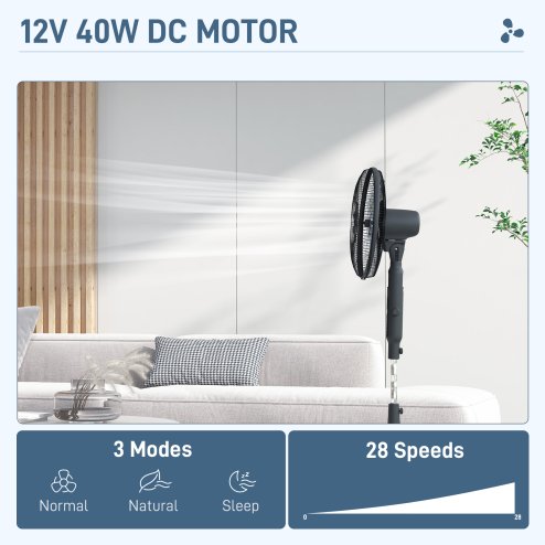 HOMCOM Quiet Pedestal Fan, 17.5 Inch Standing Fan with 28 Speeds, 3 Modes, 75 Degree Oscillation, 12-Hour Timer, Adjustable Height, Mosquito Repellent Function for Bedroom, Home Office, Black