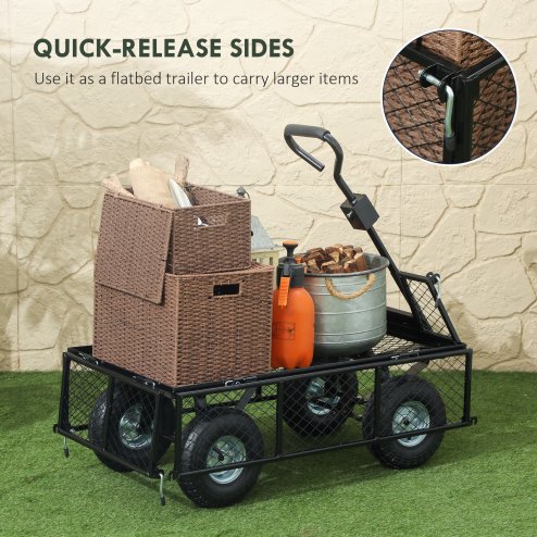 Outsunny Garden Trolley Cart, Heavy Duty Festival Trolley with Removable Liner, Quick-Release Sides, 10