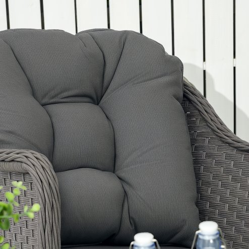 Outsunny 4 Pieces Rattan Garden Furniture Set, Round Wicker Garden Sofa Set with Loveseat, Armchairs and Glass Top Table, Outdoor Conservatory Furniture with Cushions for Patio, Balcony, Light Grey