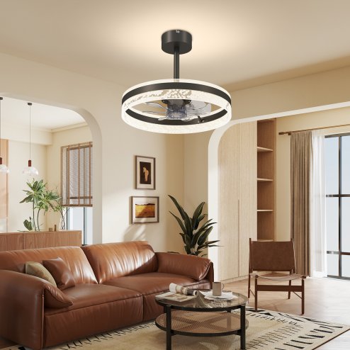 HOMCOM Ceiling Fan with Light and Remote, 50 cm LED Mount Ceiling Fan Light with 3 Colour, 6 Speed, Timer, Adjustable Brightness, Quiet Reversible DC Motor, for Bedroom, Living Room, Black