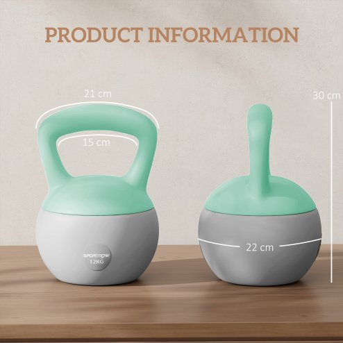 SPORTNOW Soft Kettlebell, 12kg Kettle Bell with Non-Slip Handle for Home Gym Weight Lifting and Strength Training, Grey and Green