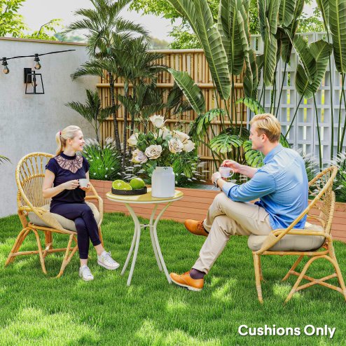 Outsunny Outdoor Seat Cushions Set of 2 with UV Protected Cover, Thick Round Chair Cushions for Patio Furniture, Tufted Design Chair Pads, 60 x 60 cm, Beige