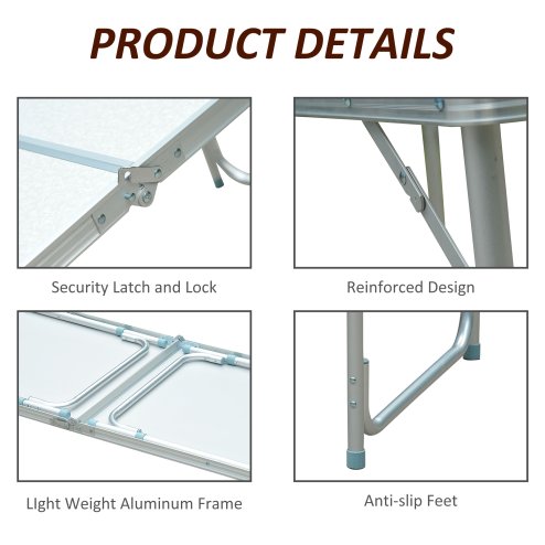 Outsunny 4FT Garden Outdoor Camping Table Portable Folding Picnic Table Aluminium Frame with Adjustable Height 120L x 60W x 70H (cm)