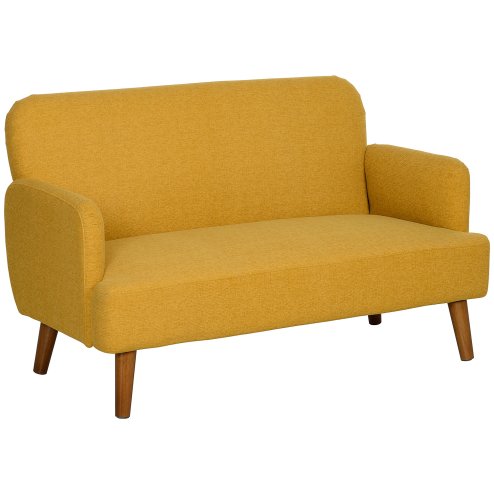 HOMCOM 2 Seater Sofa, Small Sofa Couch with 21cm Thick Padding and Wood Legs, Modern Velvet Feel Fabric Loveseat for Living Room, Bedroom, Home Office