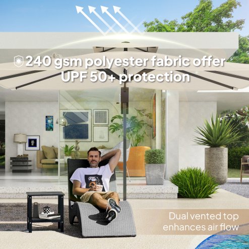 Outsunny 3.7 x 2.7 m Cantilever Parasol w/ 360 Rotation and Easy Tilt Adjustment, Aluminium Hanging Offset Outdoor Umbrella w/ Double Top and Cross Base, UPF50+ Hanging Sun Shade, Black