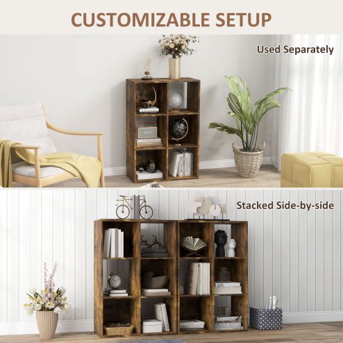 HOMCOM 6-Cube Bookshelf, Modern Freestanding 3-Tier Bookcase, Display Shelving Unit for Living Room, Bedroom, Home Office, Study