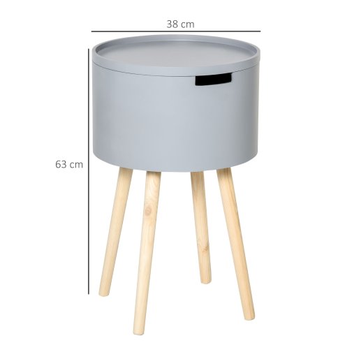 HOMCOM Modern Side Table with Hidden Storage Space, Round Night Stand with Removable Tray Wood Frame End Coffee Table for Living Room