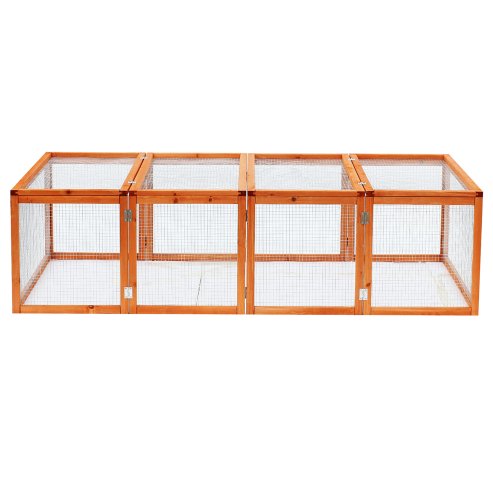 Pawhut Rabbit Run Wooden Rabbit Hutch Cage 6ft with Wire Mesh, Openable Roof, Play Space for Outdoor, 181 x 100 x 48 cm, Natural Wood Finish