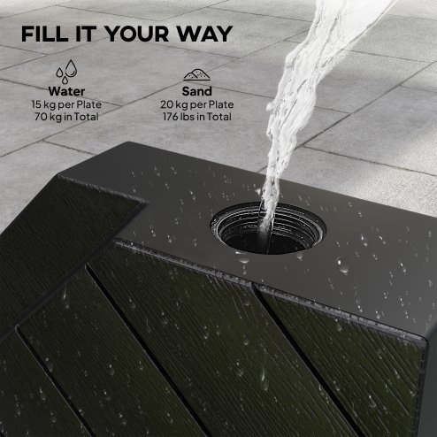 Outsunny Umbrella Weights for Cantilever Parasols, Set of 4 Heavy Duty Parasol Base Stand Weights, 80kg Sand or 60kg Water Filled, Black