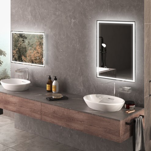 HOMCOM Bathroom Mirror with LED Lights, Illuminated Makeup Mirror with 3 Colours, Defogging Film and Memory Function, Hardwired, Horizontal or Vertical