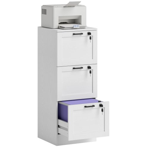 HOMCOM 3-Drawer Filing Cabinet, Lockable File Cabinet for A4, Letter, Office Storage Drawers with Lock for Home Office, 40 x 40 x 101 cm, White
