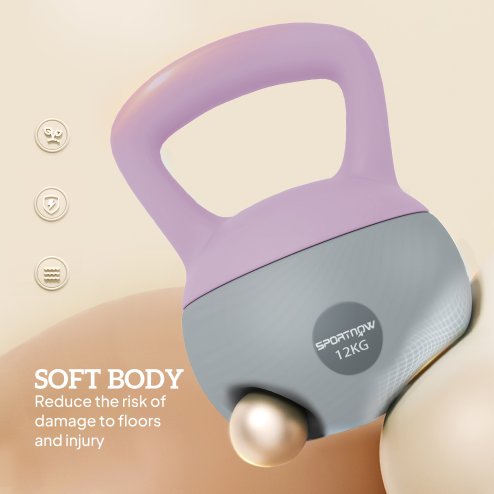SPORTNOW Soft Kettlebell, 12kg Kettle Bell with Non-Slip Handle for Home Gym Weight Lifting and Strength Training, Purple and Grey