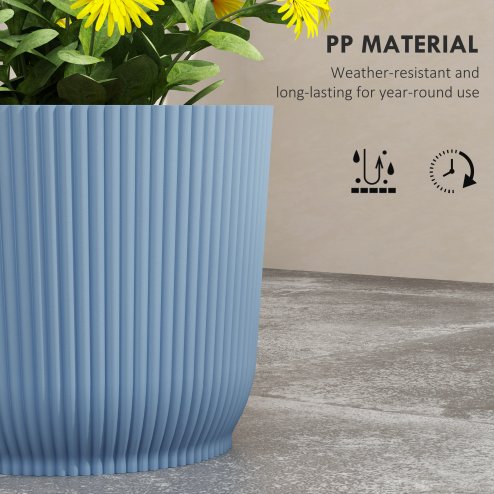 Outsunny Set of 2 Plastic Round Plant Pots Outdoor 22cm, Garden Planters, Flower Pots for Garden Decoration, Patios, Indoor, Outdoor, Home, Blue