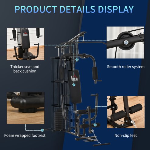 HOMCOM Multi Gym Workout Station, 45Kg Weight Stack Training System, Full Body Fitness for Home Gym, Black
