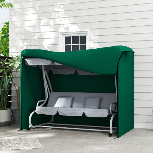 Outsunny 3 Seater Garden Swing Cover, Waterproof Swing Chair Cover, Windproof and Anti-UV 420D Outdoor Swing Bench Cover with Zip, 220 x 125 x 172cm, Green