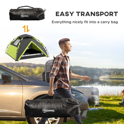 Outsunny Camping Tent, 3-4 Man Family Dome Tent, 2000mm Waterproof, with Carry Bag and Top Hook, for Fishing Hiking Festival, Quick Setup, Green