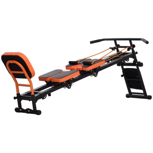 SPORTNOW Multifunctional Home Gym Equipment, Flat or Incline Reformer Pilates Machine, Ab Machine, Rower, with Adjustable Push Up Bar