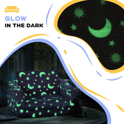 AIYAPLAY Kids Sofa Bed, 2 in 1 Kids Folding Bed Toddler Armchair with Glow in The Dark Stars Design, Washable Cushion and Cover, Convertible Kid Chair to Lounger for 1.5-3 Years Old, 1 Seater, Pink