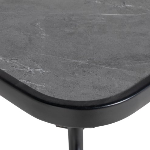 Outsunny 80x80cm Outdoor Dining Table, Faux-marbled Garden Table with Umbrella Hole, Square Patio Table with Steel Frame for Porch, Balcony, Black