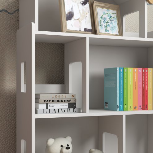 ZONEKIZ Toy Storage Shelf, 3 Tier Children Bookcase, Kids Bookshelf with Six Cubes, for Playroom, Nursery, Bedroom, Kids Room - White