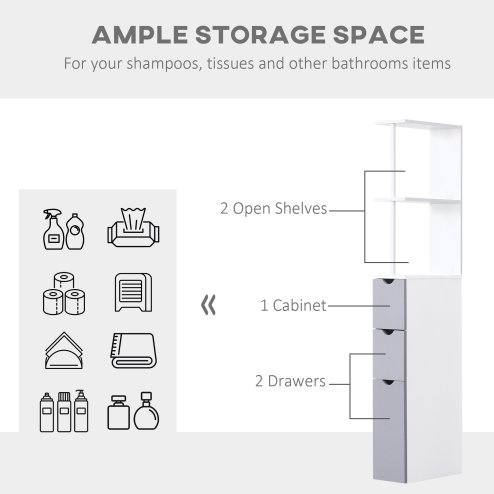 HOMCOM Tall Bathroom Cabinet, Freestanding Bathroom Storage Cabinet with 2-Tier Shelf and Drawers, Narrow Cupboard Storage Unit