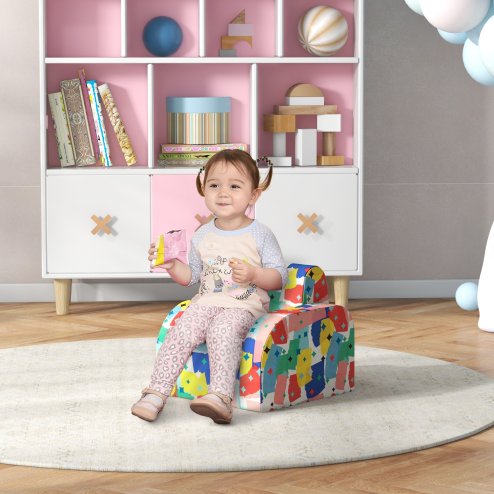 AIYAPLAY Kids Armchair, 2 in 1 Foldable Toddler Chair, Soft Snuggle Sponge Filled Recliner, for Bedroom Playroom Living Room, for Boys & Girls 18 Months to 3 Years - Multicoloured