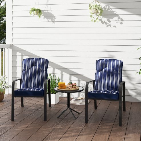 Outsunny 3-Piece Patio Bistro Set, 5-Position Adjustable Recliner Garden Chairs and Tempered Glass Table, Garden Furniture Set with Cushions, High Back, Armrests, Metal Frame for Balcony Patio, Blue