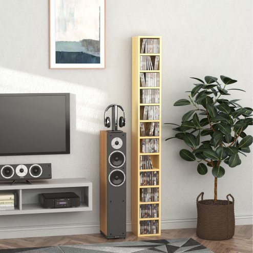 HOMCOM 204 CD Storage Unit, Storage Tower with 12 Cubes, 175cm Tall Bookcase for Living Room, Home Office, Study Room