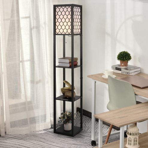 HOMCOM Modern Shelf Floor Lamp Light with Three Open Shelves Large Storage Display, for Living Room, 160cm, Bulb not Included, Black