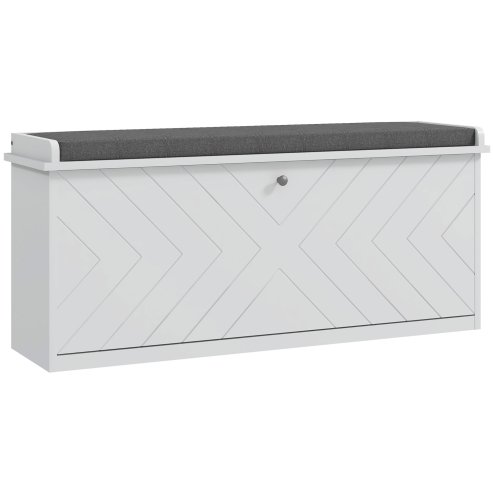 HOMCOM Shoe Bench, Entryway Bench with Flip Drawer, Seating Cushion and Adjustable Shelf for 10 Pairs of Shoes for Hallway, White