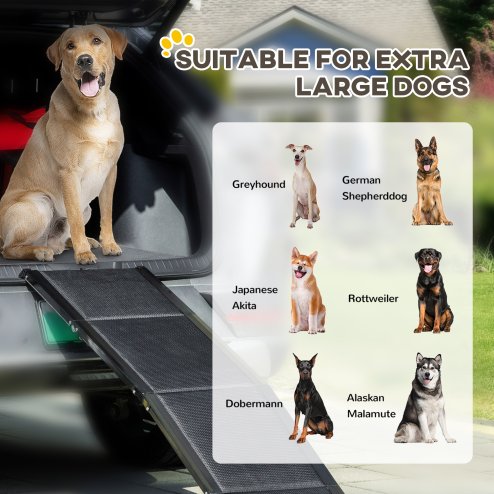 PawHut Folding Dog Ramp for Car for Extra Large Dogs, Portable Pet Ramp with Non-slip Surface, Aluminium Alloy Frame