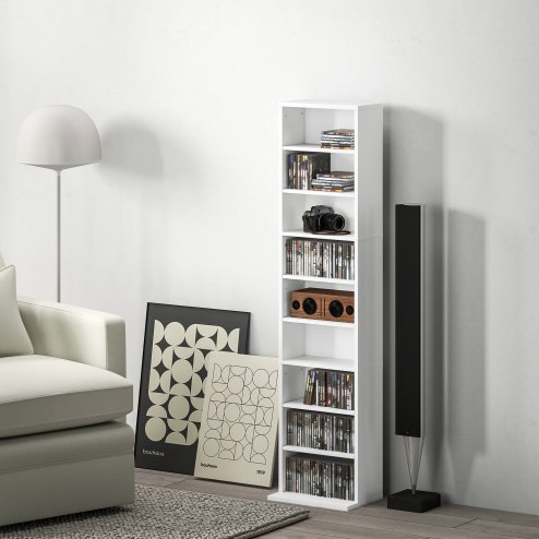 HOMCOM 260 CD/120 DVD Storage Unit, Blu-ray Media Storage Shelf with 9 Compartments and 6 Adjustable Shelves, CD Tower for Living Room, Bedroom, Office