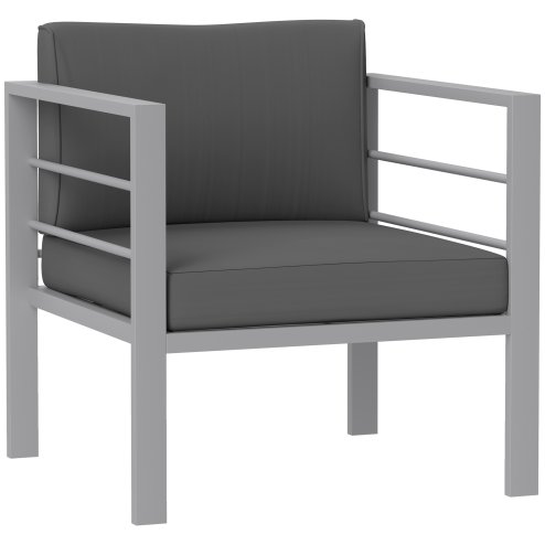 Outsunny Garden Sofa, All-Weather Garden Single Sofa with Removable Cushions, Metal Frame Outdoor Furniture for Balcony, Charcoal Grey