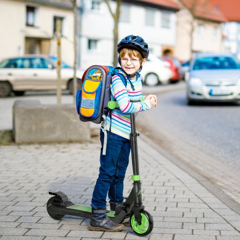 HOMCOM Kids Folding Electric Scooter Adult E Scooter, 120W, with Adjustable Height and Rear Wheel Brake, 8km/h Maximum Speed, for Children Ages 6-12 Years Old, Green