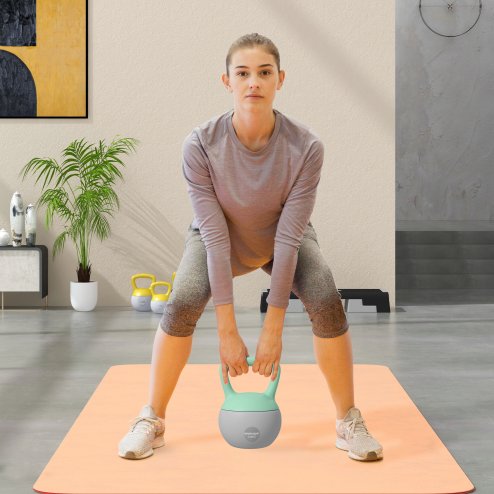 SPORTNOW Soft Kettlebell, 10kg Kettle Bell with Non-Slip Handle for Home Gym Weight Lifting and Strength Training, Green and Grey