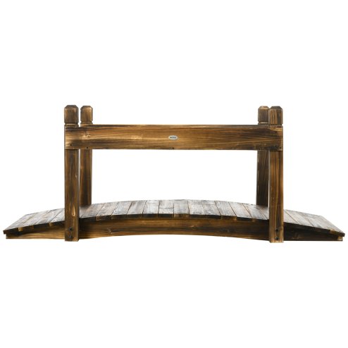 Outsunny 5FT Wooden Garden Bridge with Planters on Safety Railings, Stained Finish Arched Footbridge for Pond, Stream, Carbonized