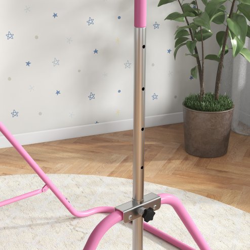 HOMCOM Kids Gymnastic Bar, Foldable Horizontal Bars w/ Adjustable Height, Training Bar w/ Triangle Base - Pink