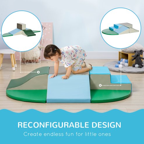 HOMCOM 6 Piece Soft Play Equipment, Kids Foam Blocks Toys for Climb and Crawl, Indoor Activity Play Set Playground for Toddler 1-3 Years Old, Multicoloured