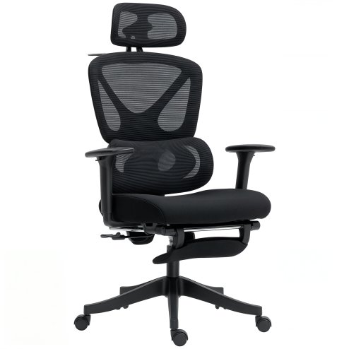HOMCOM Ergonomic Office Chair, Mesh Desk Chair with 3D Armrests, Rotatable Headrest, Adjustable Lumbar Support, Coat Hanger, Recliner Computer Swivel Chair with Footrest for Home Office, Black
