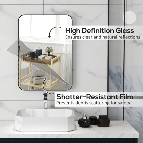 HOMCOM Rectangle Bathroom Mirror, 50 x 70cm Metal Framed Wall Mirror, Decorative Mirror for Bedroom, Living Room, Entryway, Black