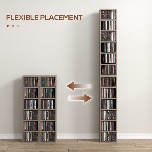 HOMCOM 204 CD Media Display Shelf Unit Set of 2 Blu-Ray Tower Rack w/ Adjustable Shelves Bookcase Storage Organiser, Mocha Wood Effect