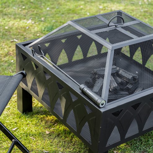 Outsunny 66cm Outdoor Fire Pit with Screen Cover, Wood Burner, Log Burning Firepit Bowl with Poker for Patio, Backyard, Black