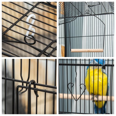 PawHut Bird Cage with Perches, Food Bowls, Swing, Parrot Cage for Budgie, Parakeet, Small Bird, 46.5 x 35.5 x 92cm, Black