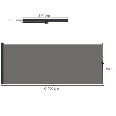 Outsunny Retractable Side Awning, Garden Privacy Screen Divider, Full Cassette Wind Breaker for Hot Tub, Balcony, Terrace, Pool, 400 x 180cm, Dark Grey