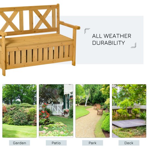 Outsunny Wood Garden Bench 2 Seater Storage Chest Patio Seating Chair with High Back and Armrest, Yellow