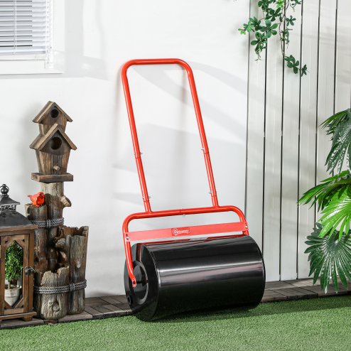 Outsunny Combination Push/Tow Lawn Roller Filled with 38L Sand (62kg) or Water, Great for the Garden 32 x 50cm Roller, Red