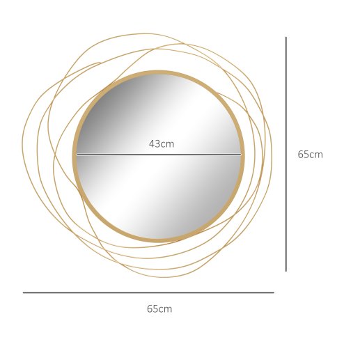 HOMCOM Metal Wall Art 65cm Modern Decorative Mirror Decor Hanging Home Wall Sculptures for Living Room Bedroom Dining Room, Gold