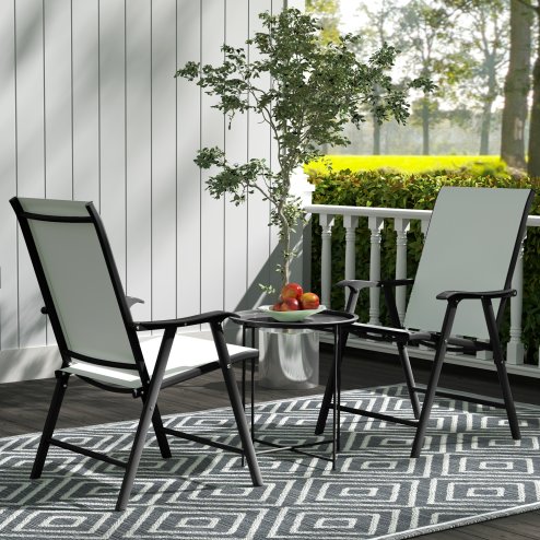 Outsunny 46cm Round Small Garden Table with Removable Tray and Folding Legs, Metal Garden Side Table, Indoor Outdoor Coffee Table End Table for Patio, Balcony, Porch, Black