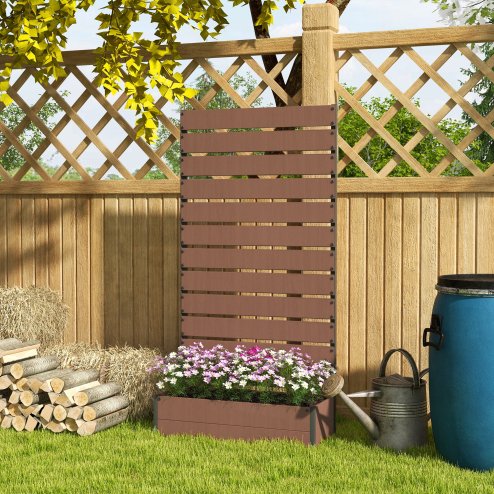 Outsunny Garden Planter with Trellis for Climbing Plants, Vines, Flowers, Freestanding Raised Bed for Garden, Outdoor, Patio, Planter Box with Drainage Gap, Light Brown