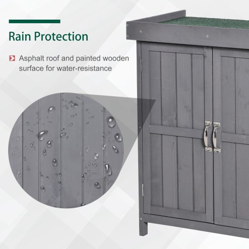 Outsunny Small Shed, Wooden Garden Shed with Openable Hinged Roof and Removable Shelf, Outdoor Tool Storage Cabinet Chest with Double Doors, 74 x 43 x 88 cm, Grey